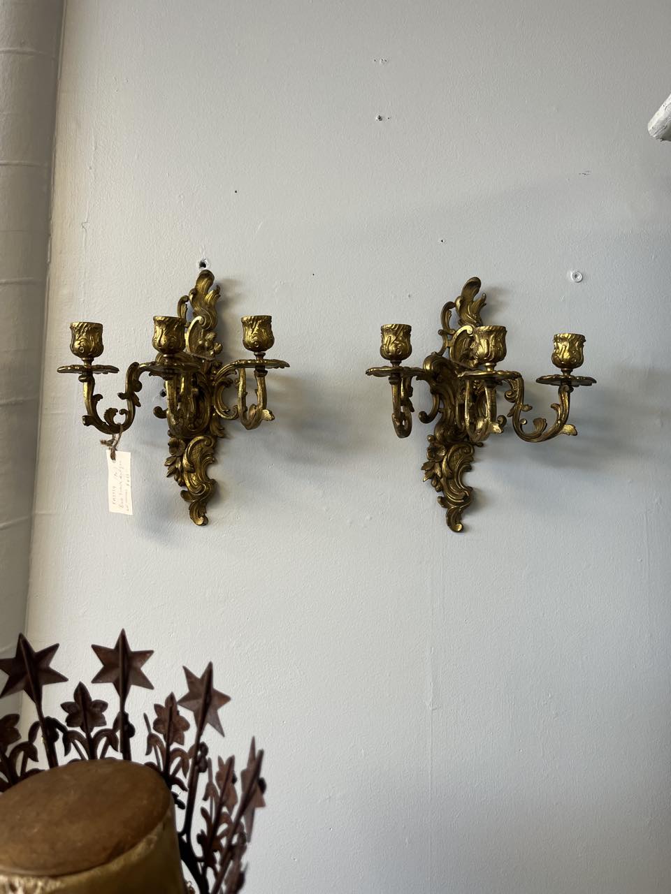 fa3739 Pair French brass wall sconces, candle holder, (not wired)