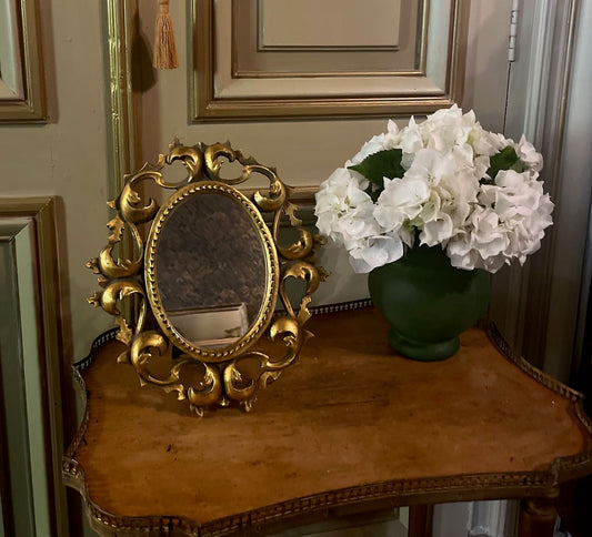 fa4716 Oval decorative Italian gold vintage mirror