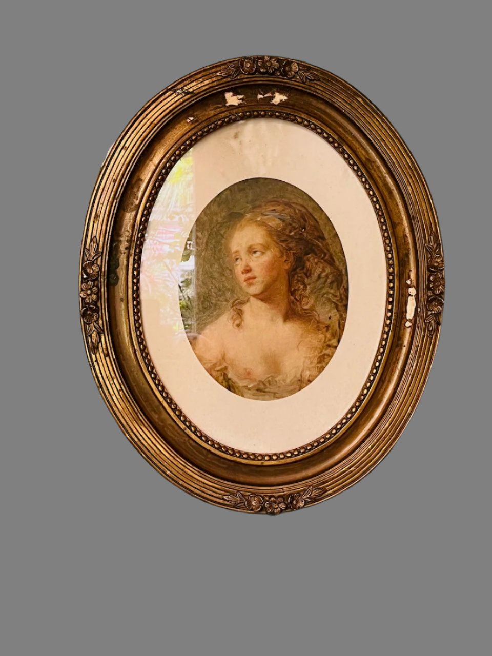 fa4706 Oval antique french frame with rose relief work