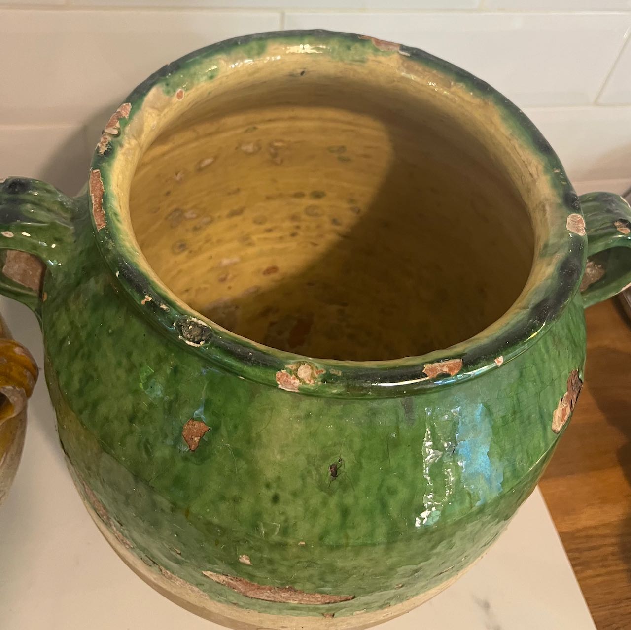 fa4705 Large green French Antique confit pot