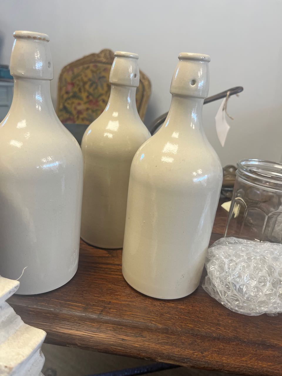 French antique stoneware beer bottles.