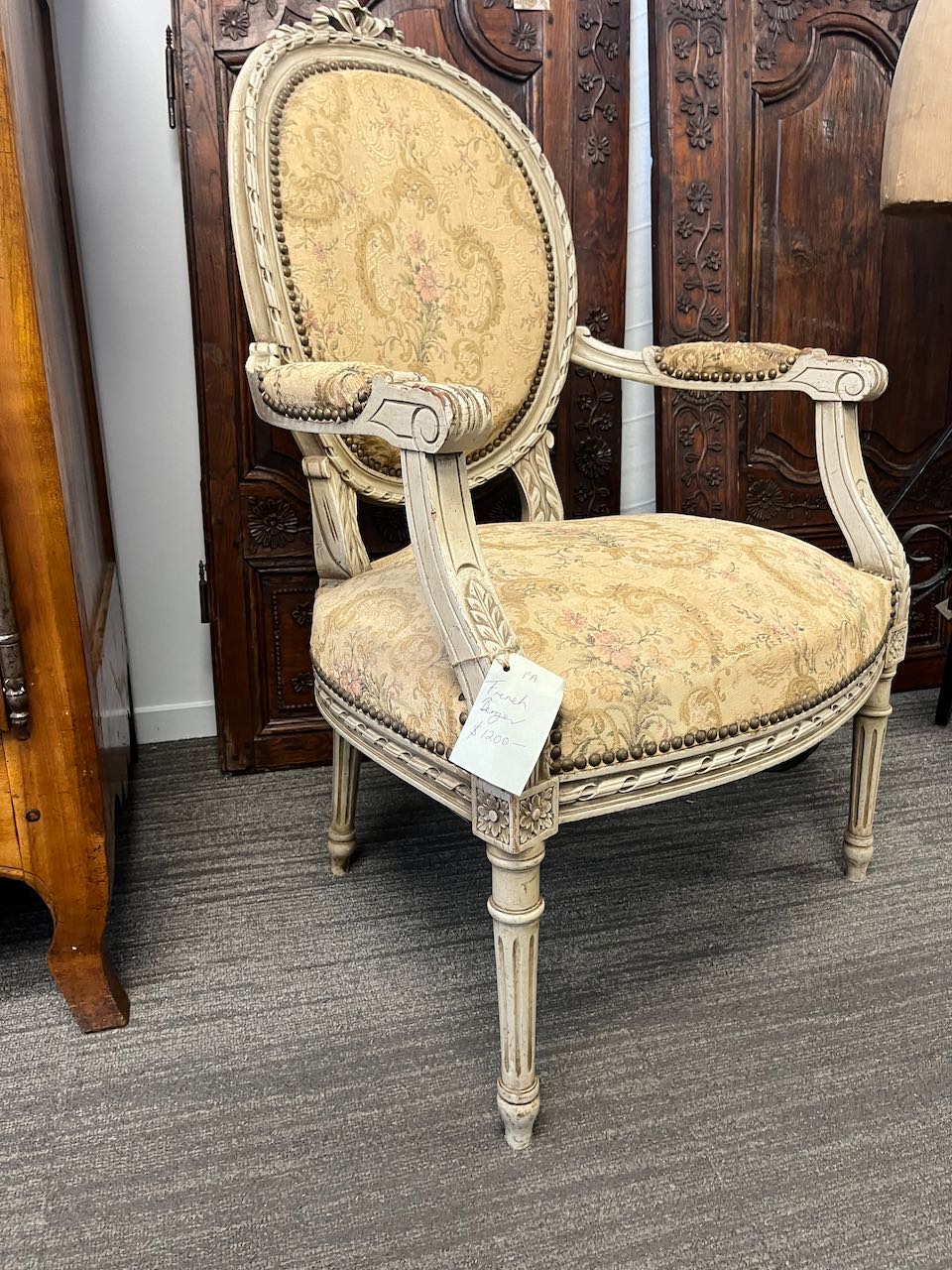 French antique Bergere  ( armchair) with original fabric