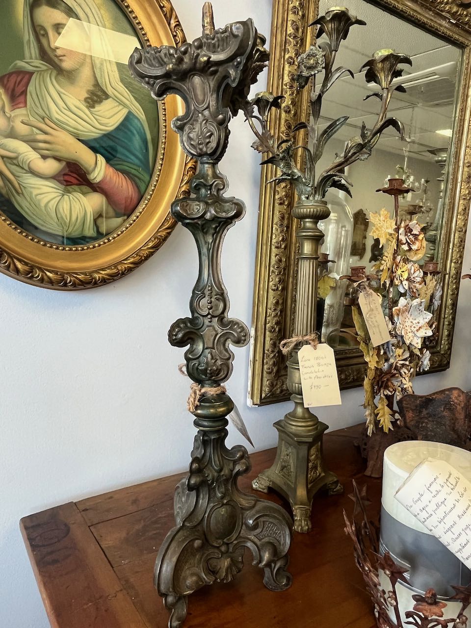 French antique metal Church candlestick