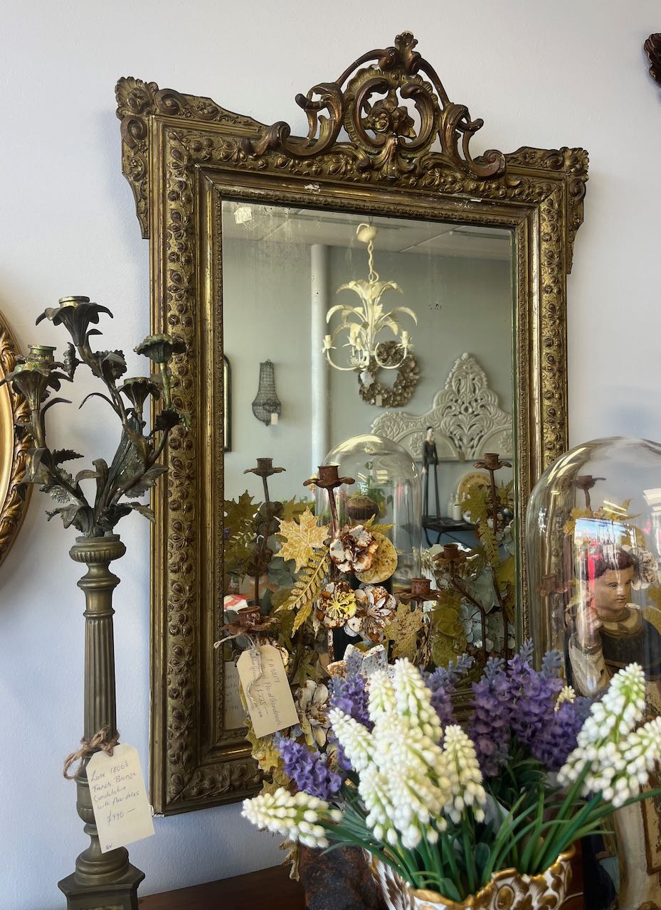 fa3880 French antique wall mirror with a gilt frame