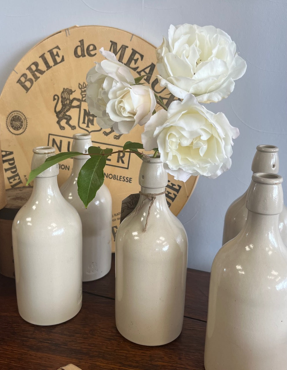 French antique stoneware beer bottles.