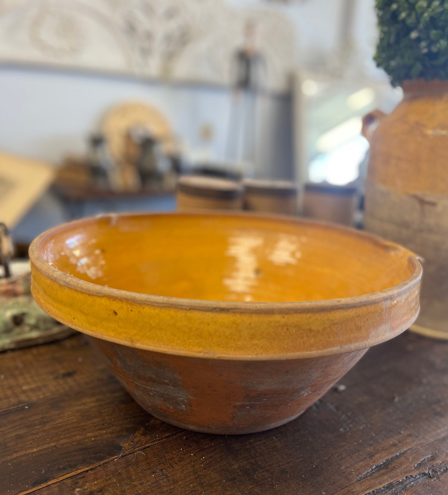 French antique dough bowl