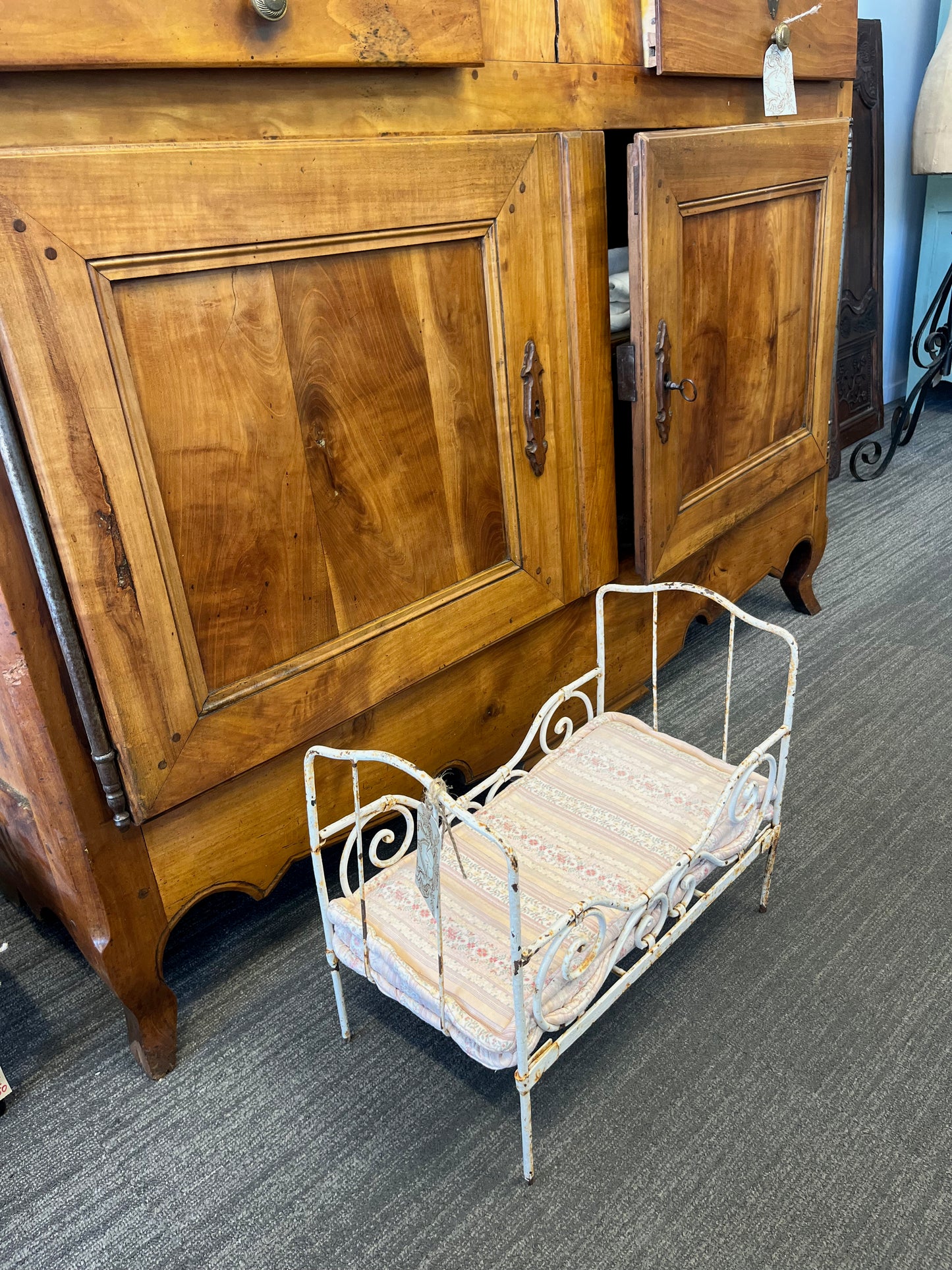 french antique doll cot with mattress