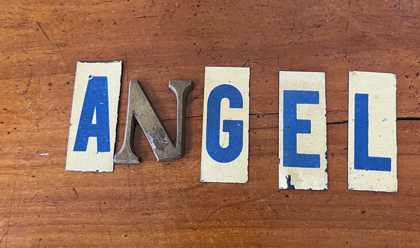 Lovely small french metal and enamel letters (each)