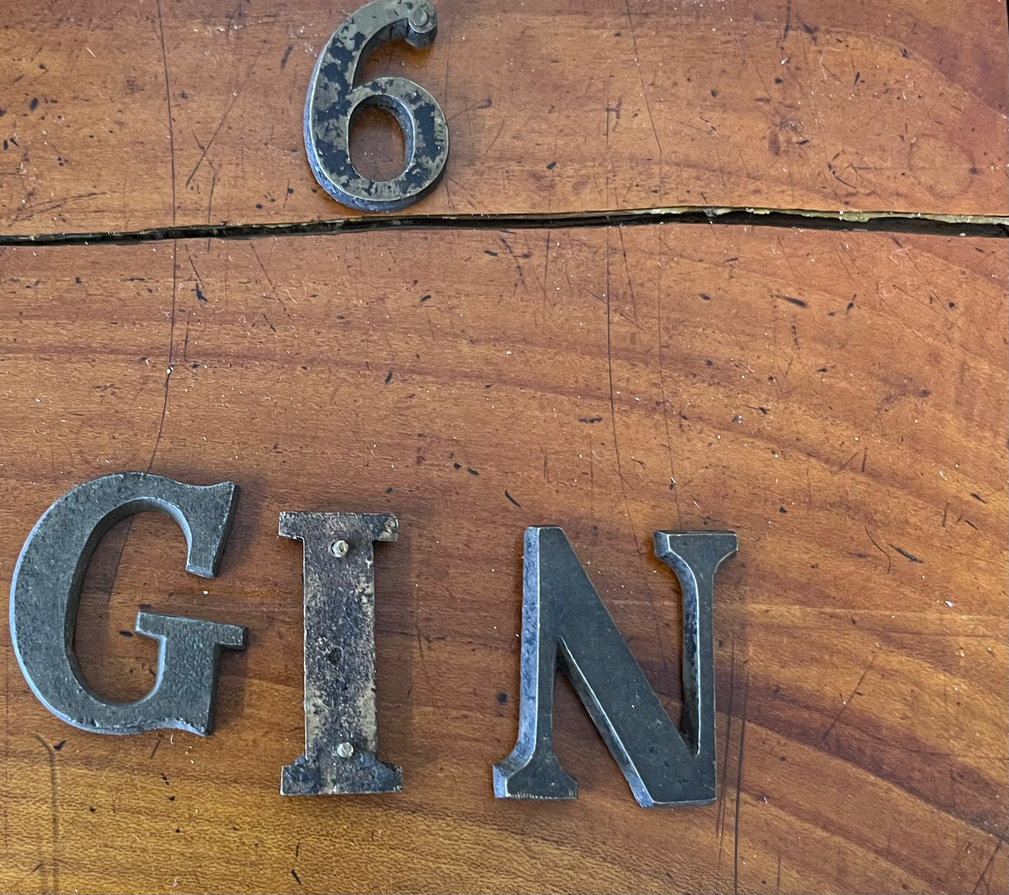 Lovely small french metal and enamel letters (each)