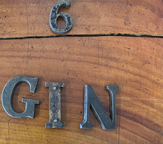 Lovely small french metal and enamel letters (each)