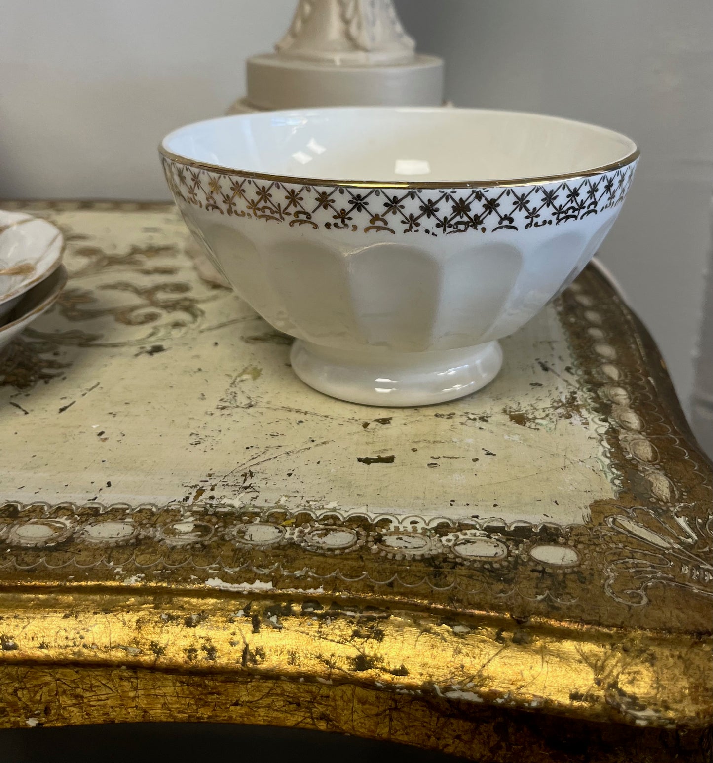 French vintage latte bowl with gold detail