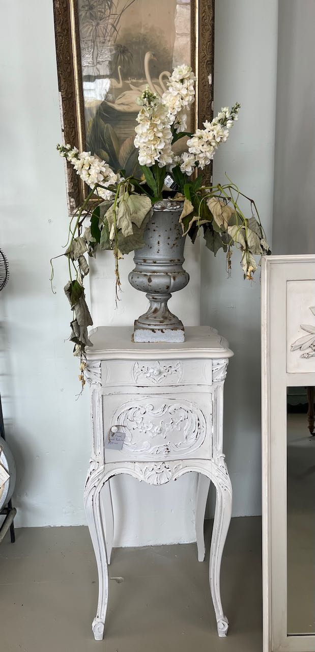 French antique Bedside with carved front.