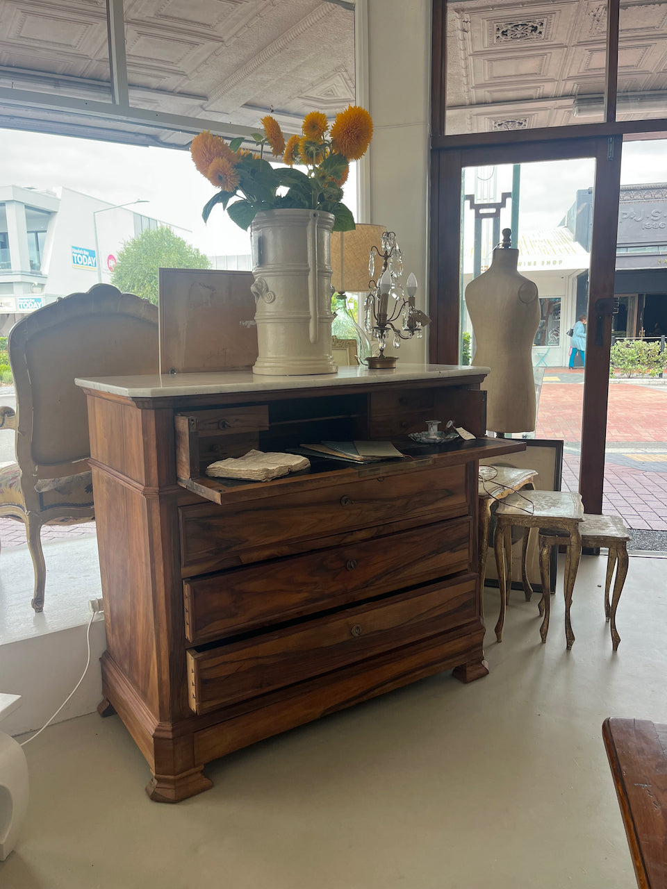 fa4552 French antique secretaire with Marble top