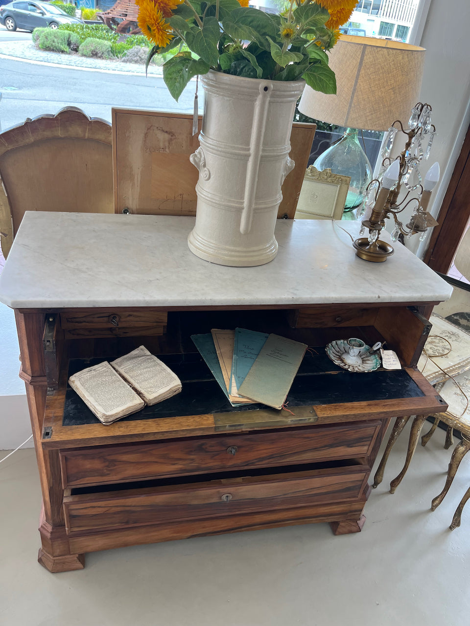 fa4552 French antique secretaire with Marble top