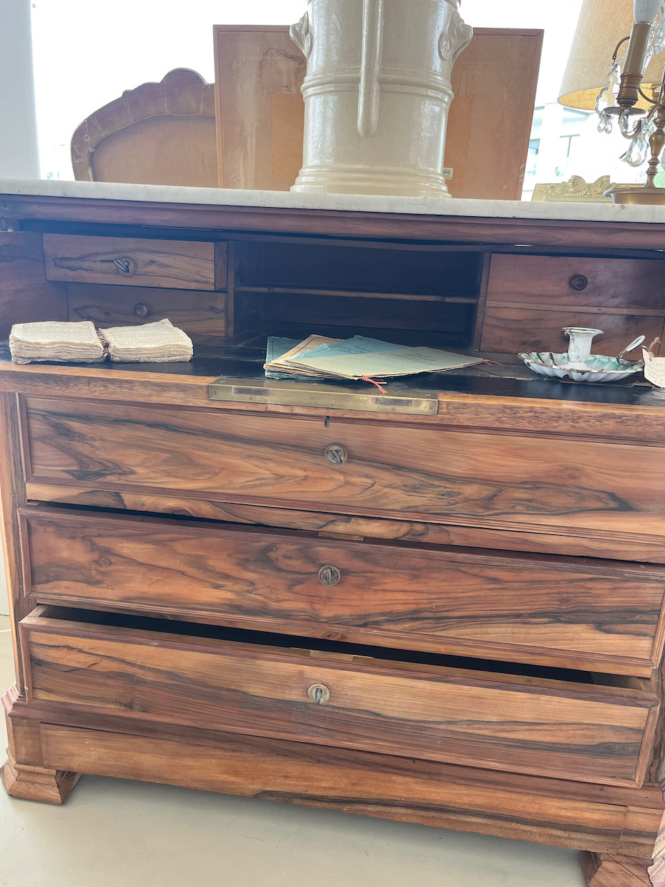 fa4552 French antique secretaire with Marble top