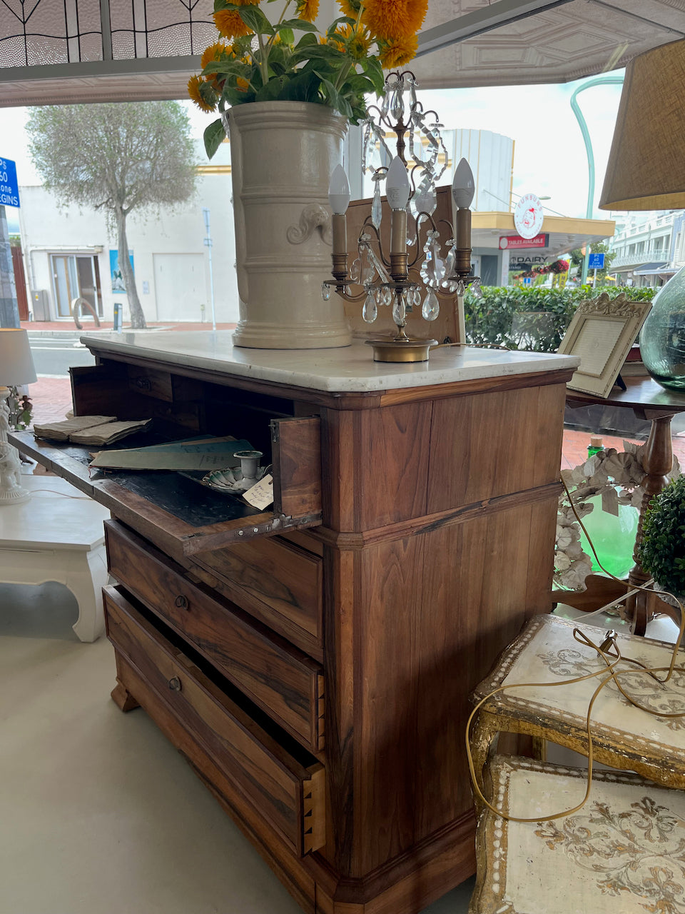 fa4552 French antique secretaire with Marble top