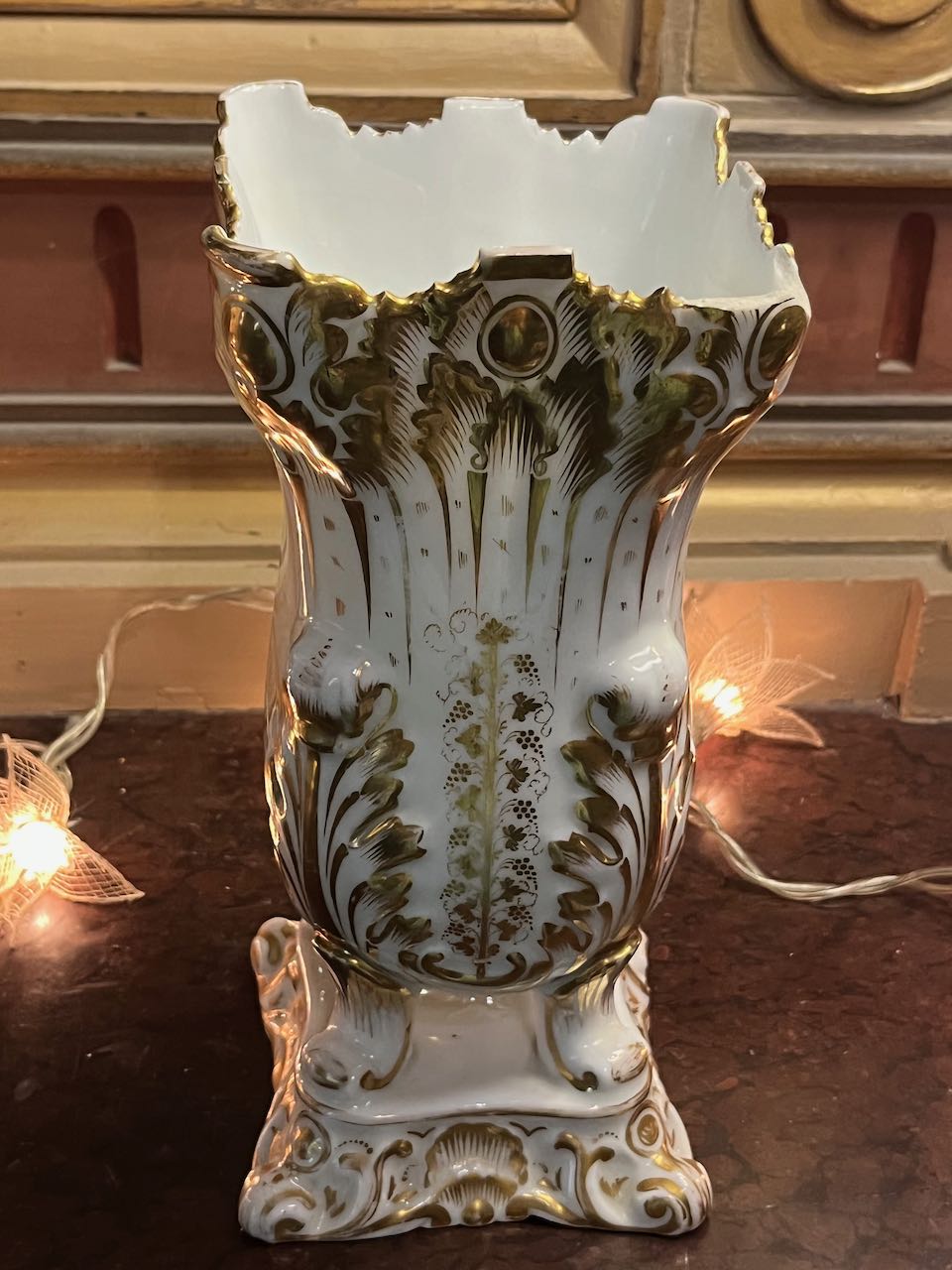 fa4462 French antique wedding vase, beautiful hand painted gold detail. one for sale