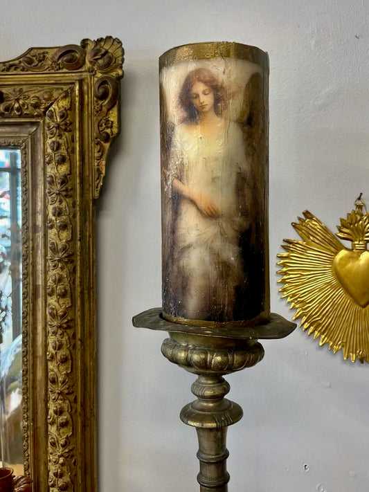 T14 Large Candle with a beautiful wax image of a golden angel