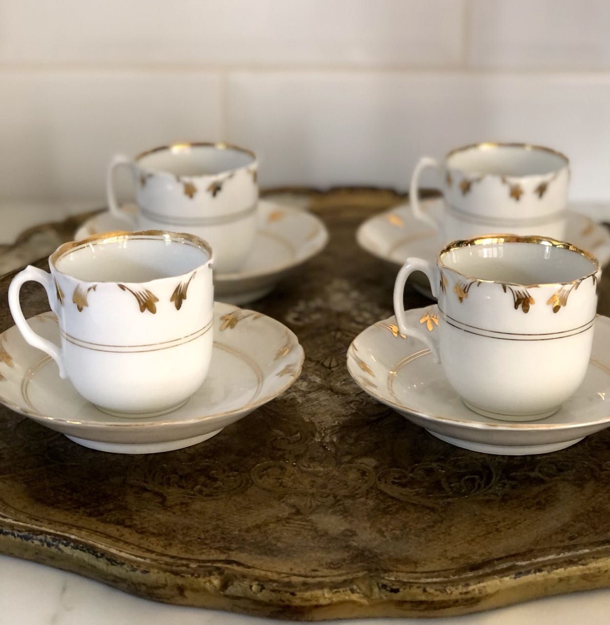 fa3192 French antique limoge gold painted cup and saucer, (have 6)