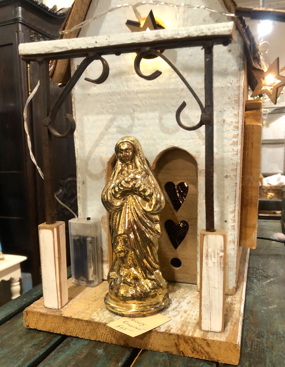 handmade wooden church lamp